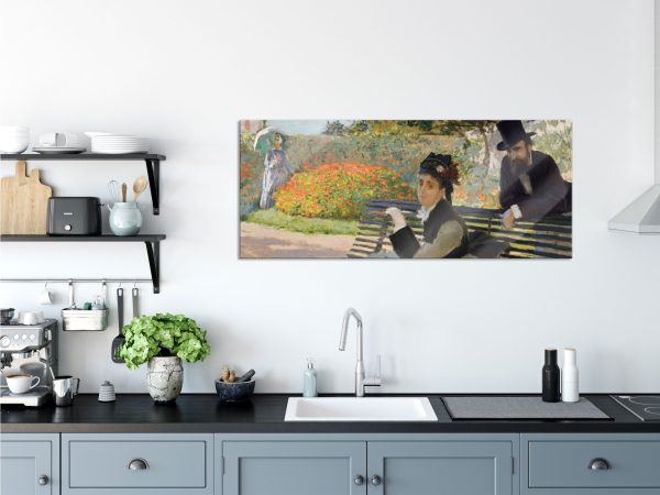 Claude Monet - Camille Monet auf einer Gartenbank, Glasbild Panorama Online-Verkauf – Bild 3