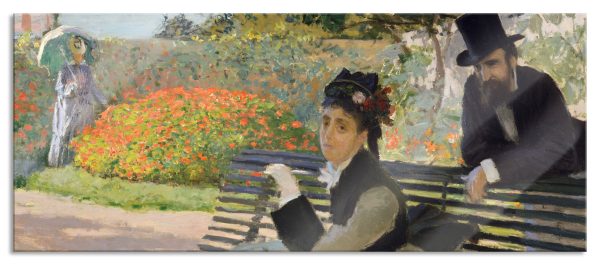 Claude Monet - Camille Monet auf einer Gartenbank, Glasbild Panorama Online-Verkauf
