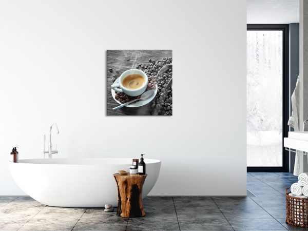 Espressotasse mit Kaffeebohnen B&W Detail, Glasbild Quadratisch Im Angebot – Bild 4