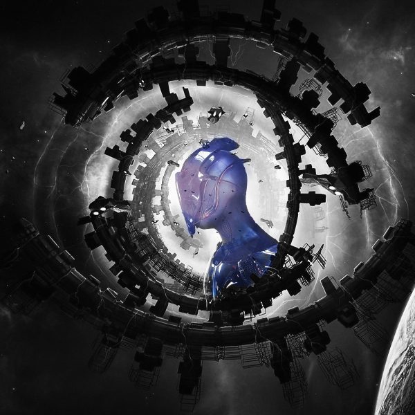 Abstraktes Auge mit Alien im Weltraum B&W Detail, Glasbild Quadratisch Im Angebot – Bild 5