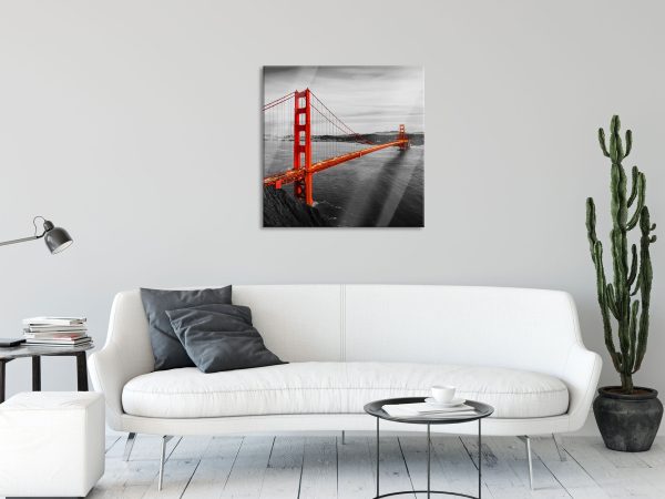 Golden Gate Bridge bei Sonnenuntergang B&W Detail, Glasbild Quadratisch Verkauf – Bild 2