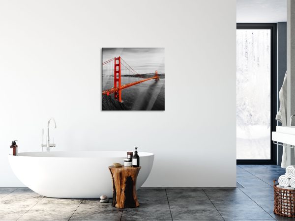 Golden Gate Bridge bei Sonnenuntergang B&W Detail, Glasbild Quadratisch Verkauf – Bild 4